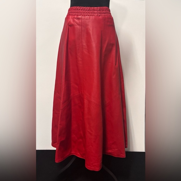 NWOT Long Red Leather A-Line Skirt - Picture 1 of 6